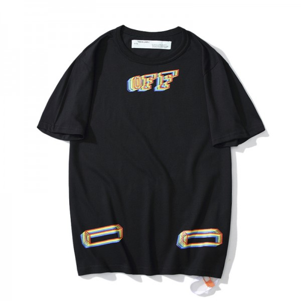 OFF WHITE|カラースケッチアロープリントラウンドネックカジュアルコットン半袖Tシャツ